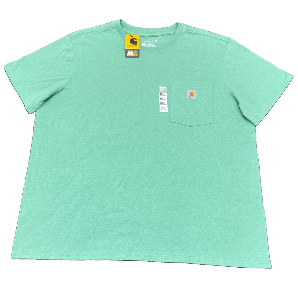 NWT Carhartt Women's Loose Fit Mint Green Pocket Logo Cotton Jersey Tee XXL